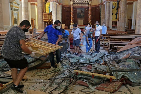 Damage in Maronite cathedral in Beirut (Maronite Church photo)