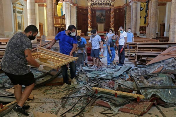 Damage in Maronite cathedral in Beirut (Maronite Church photo)