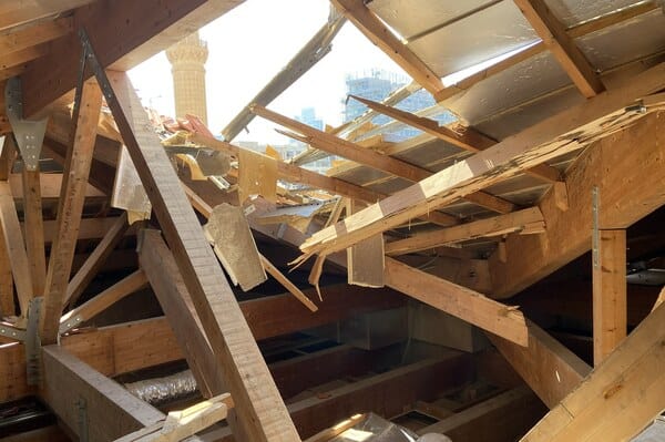 Damaged roof of St. George Maronite Cathedral in Beirut