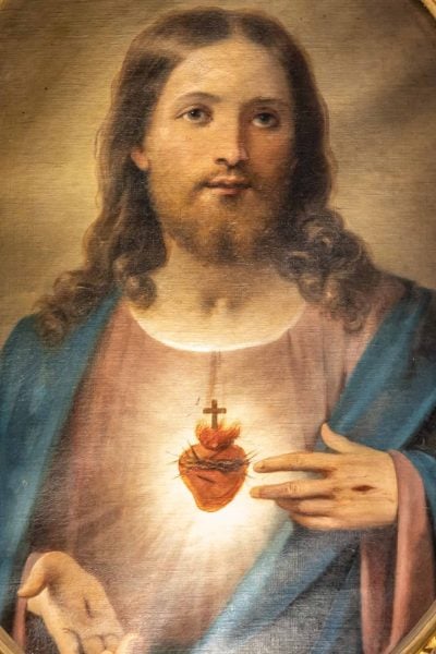 Bologna, Italy - San Luca Sanctuary. Heart of Jesus Christ painting.